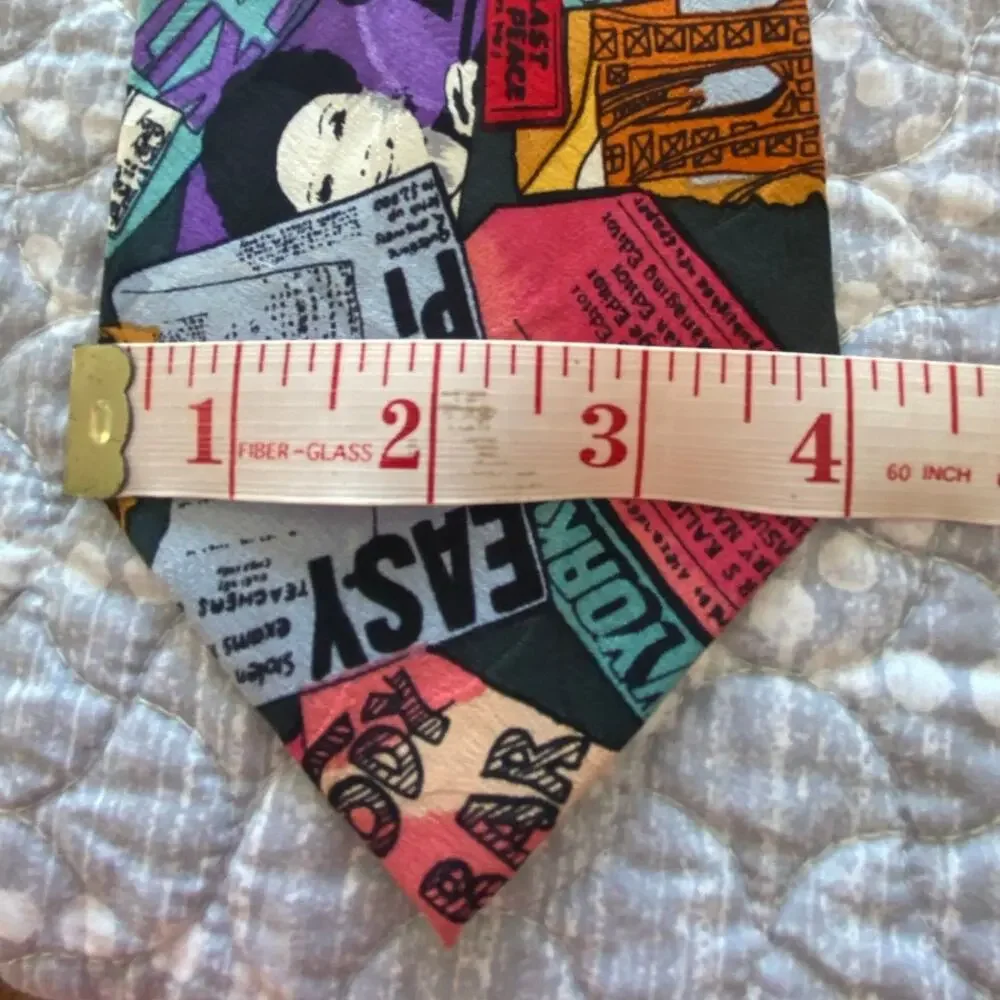 Nicole Miller Vintage 1991 HAND-SIGNED Silk Tie 80s New York Post Headlines 58x4
